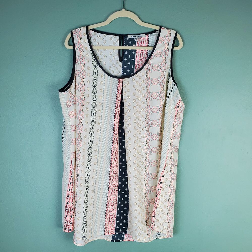 Black Rainn Sleeveless Mixed Print Top Size 1X